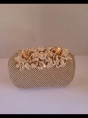 Gold Crystal Floral Evening Clutch - Designer-Style